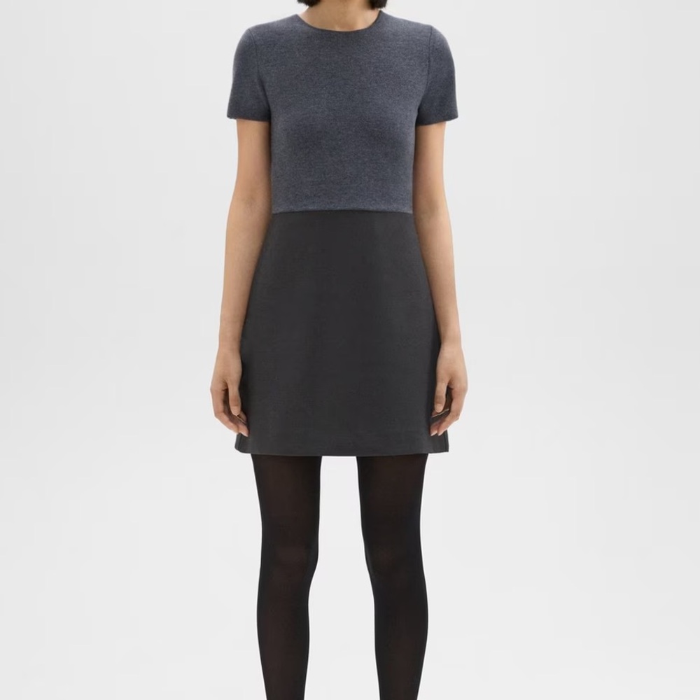 Theory Short-Sleeve Combo Dress in Double Weave sz Small